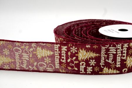 Burgundy_Merry Christmas, Snowflakes and Trees Wired Ribbon_KF8815GC-8-8