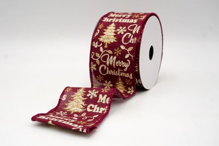 Burgundy_Merry Christmas, Snowflakes and Trees Wired Ribbon_KF8815GC-8-8