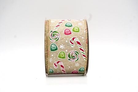 Light Brown Christmas Candy Canes Treats Wired Ribbon_KF8816GC-13-183