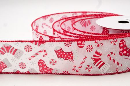 White/Red Christmas Stocking & Treats Wired Ribbon_KF8821GC-1-7