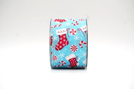 Light Blue Christmas Stocking & Treats Wired Ribbon_KF8821GC-12-12