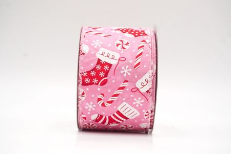 Pink Christmas Stocking & Treats Wired Ribbon_KF8821GC-5-5