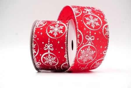 Red/Silver Snowflakes in Christmas Balls Wired Ribbon_KF8827G-7