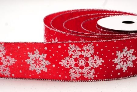 Red/Silver Glitter Christmas Snowflakes Wired Ribbon_KF8828G-7