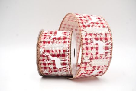 Ruban en fil câblé avec design de renne de Noël en tartan marron clair/rouge_KF8832GC-14-183