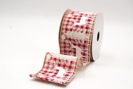 Ruban en fil câblé avec design de renne de Noël en tartan marron clair/rouge_KF8832GC-14-183