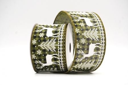 Ruban en fil câblé avec design de renne de Noël en tartan vert_KF8832GC-3-185