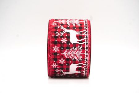 Red Tartan Christmas Reindeer Design Wired Ribbon_KF8832GC-7-7