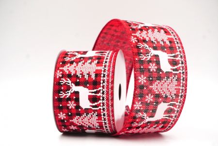 Red Tartan Christmas Reindeer Design Wired Ribbon_KF8832GC-7-7