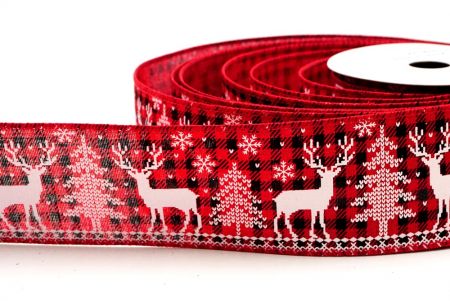 Fita de Arame com Design de Rena de Natal em Tartan Vermelho_KF8832GC-7-7