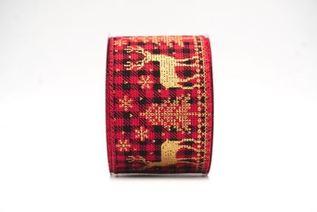 Ruban en fil câblé avec design de renne de Noël en tartan rouge/or_KF8833GC-7-7