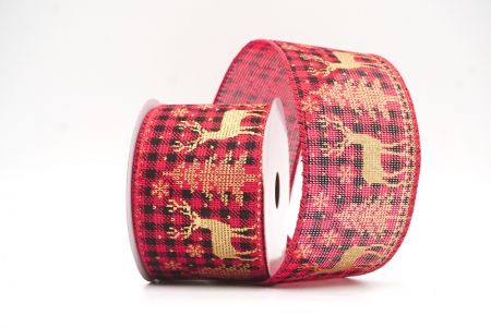 Ruban en fil câblé avec design de renne de Noël en tartan rouge/or_KF8833GC-7-7