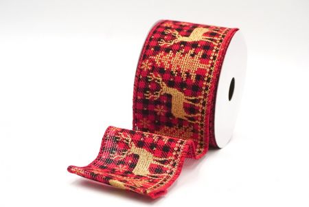 Nastro Wired con Design di Renna di Natale Tartan Rosso/Oro_KF8833GC-7-7