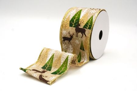 Natural Brown Christmas tree & Deer Wired Ribbon_KF8835G-13