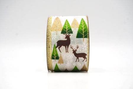 White-Gold Christmas tree & Deer Wired Ribbon_KF8835G-2