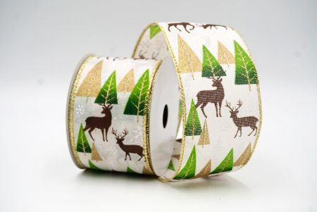 White-Gold Christmas tree & Deer Wired Ribbon_KF8835G-2