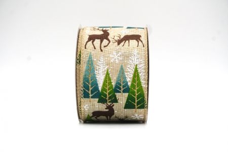 Light Brown Christmas tree & Deer Wired Ribbon_KF8836GC-13-183