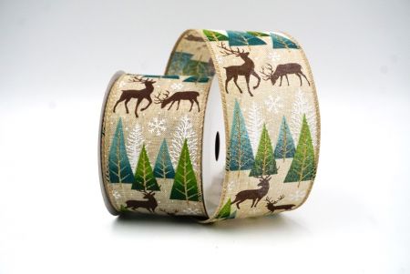 Light Brown Christmas tree & Deer Wired Ribbon_KF8836GC-13-183