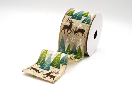 Light Brown Christmas tree & Deer Wired Ribbon_KF8836GC-13-183