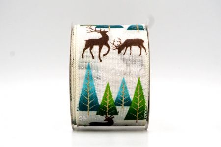 Cream White Christmas tree & Deer Wired Ribbon_KF8836GC-2-2