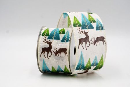 Cream White Christmas tree & Deer Wired Ribbon_KF8836GC-2-2