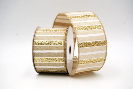 Light Brown Christmas Glitter lines Wired Ribbon_KF8837GC-13-183