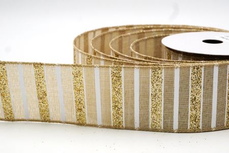 Light Brown Christmas Glitter lines Wired Ribbon_KF8837GC-13-183