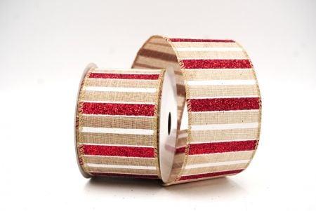 Natural Brown Christmas Glitter lines Wired Ribbon_KF8837GC-14-183