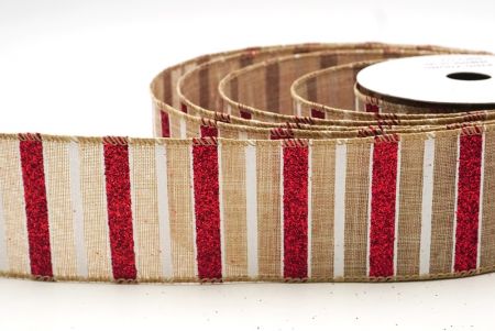 Natural Brown Christmas Glitter lines Wired Ribbon_KF8837GC-14-183