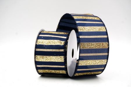 Navy Blue Christmas Glitter lines Wired Ribbon_KF8838GC-4-4