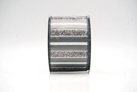 Gray/Silver Christmas Glitter lines Wired Ribbon_KF8838GC-50-123