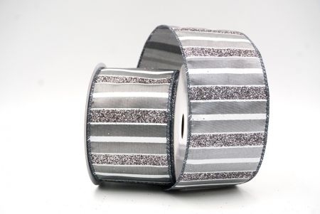 Gray/Silver Christmas Glitter lines Wired Ribbon_KF8838GC-50-123