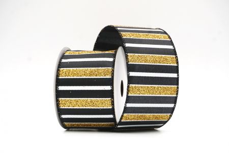 Black/Gold Christmas Glitter lines Wired Ribbon_KF8838GC-53G-53