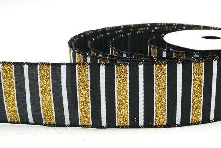 Black/Gold Christmas Glitter lines Wired Ribbon_KF8838GC-53G-53