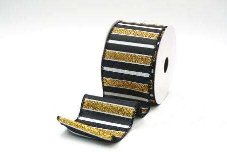 Black/Gold Christmas Glitter lines Wired Ribbon_KF8838GC-53G-53