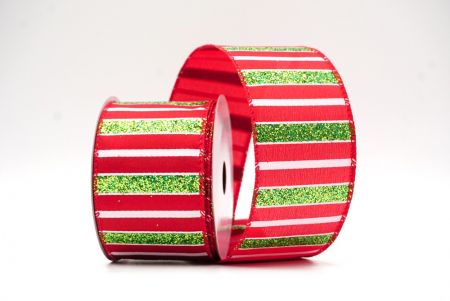 Red/Green Christmas Glitter lines Wired Ribbon_KF8838GC-7-7