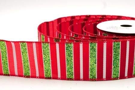 Red/Green Christmas Glitter lines Wired Ribbon_KF8838GC-7-7