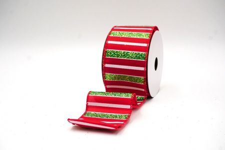 Red/Green Christmas Glitter lines Wired Ribbon_KF8838GC-7-7