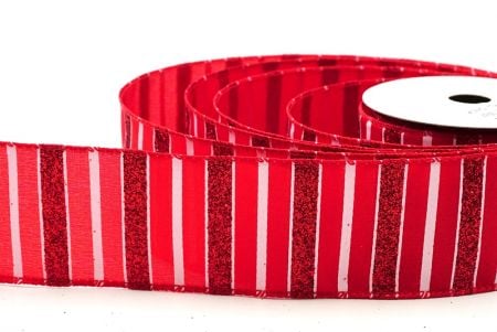 Red Christmas Glitter lines Wired Ribbon_KF8838GC-7R-7