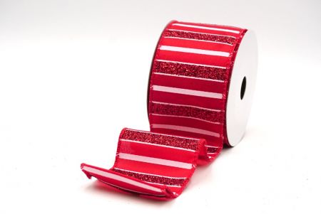 Red Christmas Glitter lines Wired Ribbon_KF8838GC-7R-7