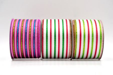 Glittery Tri-Color Stripes Wired Ribbon - Glittery Tri-Color Stripes Wired Ribbon