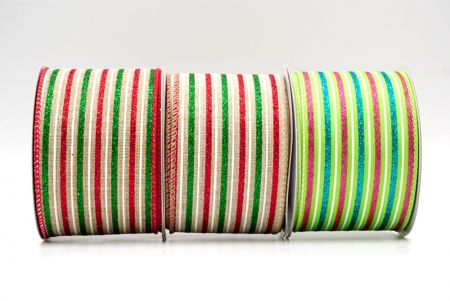 Glittery Tri-Color Stripes Wired Ribbon_KF8839.KF8840.KF8841