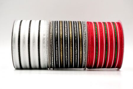 Glittery Tri-Color Stripes Wired Ribbon_KF8839.KF8840.KF8841