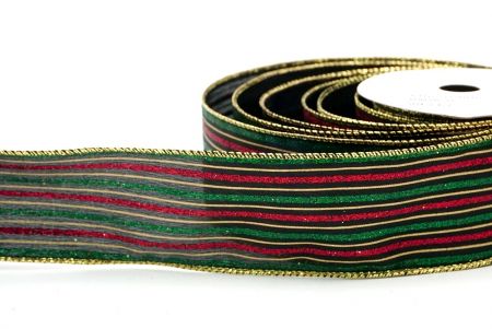 Black_Glittery Tri-Color Stripes Wired Ribbon_KF8839G-53