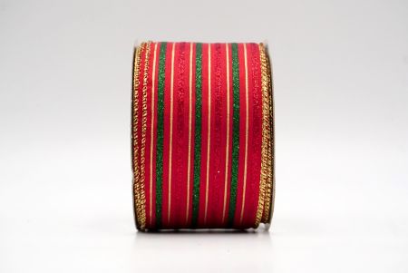 Red_Glittery Tri-Color Stripes Wired Ribbon_KF8839G-7