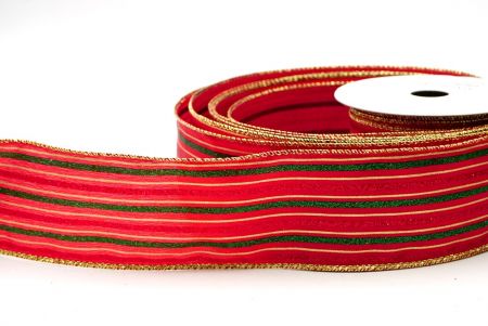 Red_Glittery Tri-Color Stripes Wired Ribbon_KF8839G-7