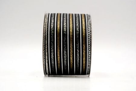 Black_Glittery Tri-Color Stripes Wired Ribbon_KF8840G-53