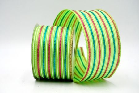 Green_Glittery Tri-Color Stripes Wired Ribbon_KF8840GC-15-190