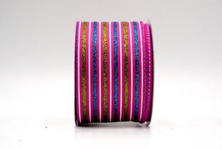 Hot Pink_Glittery Tri-Color Stripes Wired Ribbon_KF8840GC-40-40