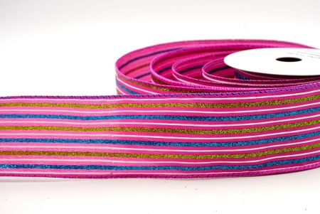 Nastro Wired a Strisce Tri-Colori Glitter Rosa Fluo_KF8840GC-40-40